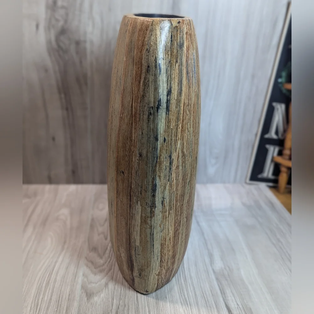 Crate & Barrel Butari Grand Wood Vase 10#s BOHO RUSTIC Southwestern